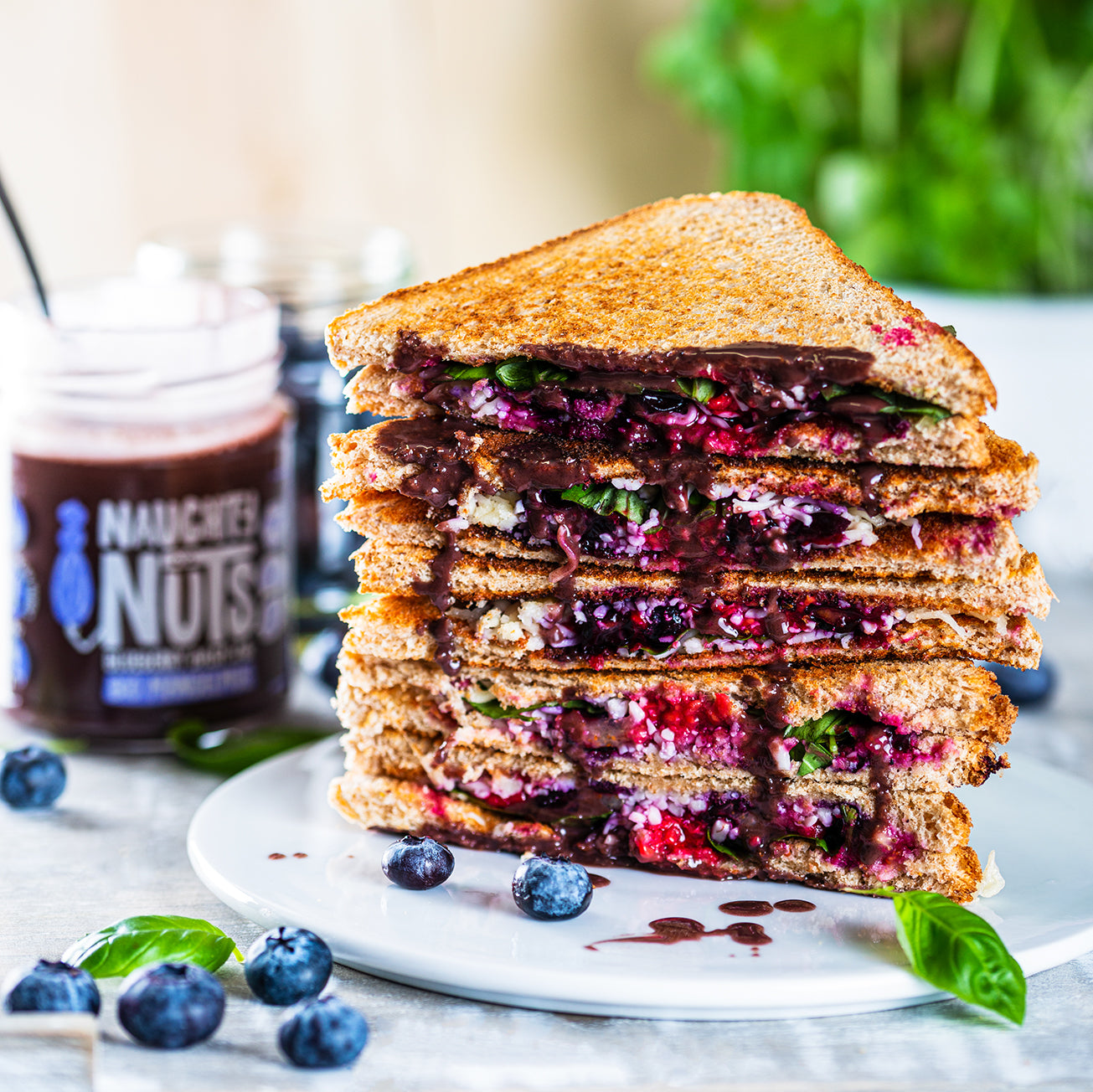 Grilled Blueberry Cheese Sandwich mit Blueberry Bash