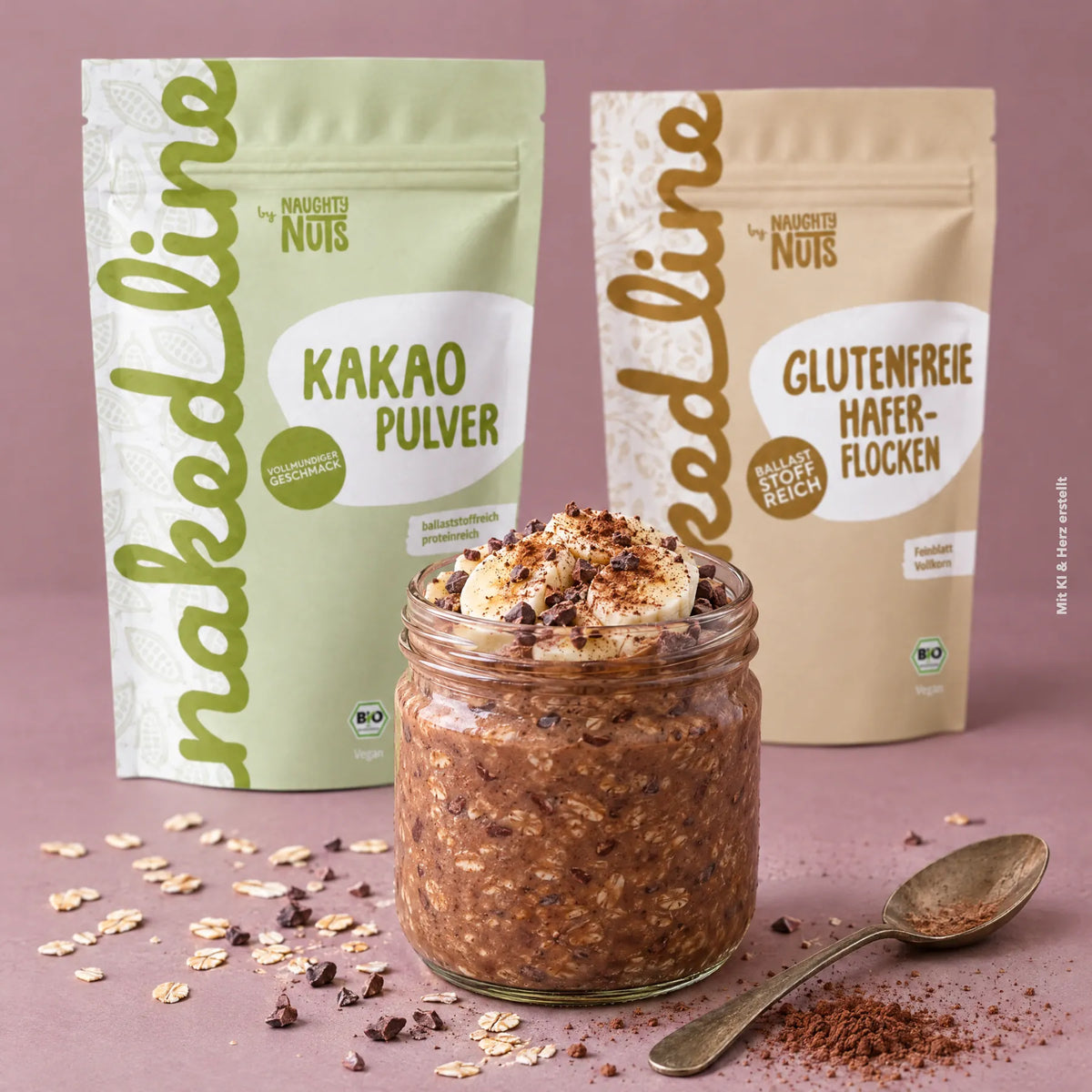 Schoko Overnight Oats mit Kakao und glutenfreien Haferflocken.
