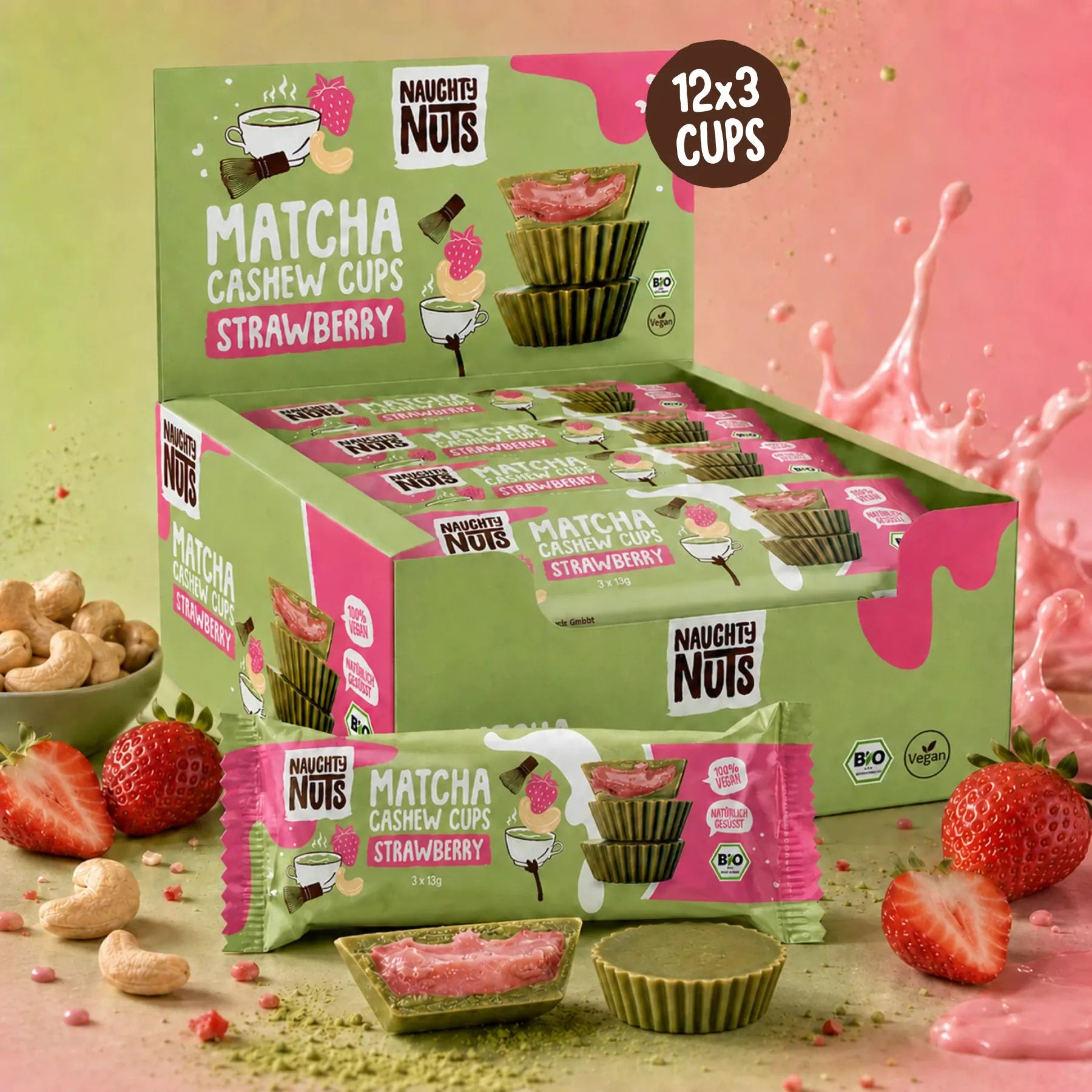 Matcha Cups Cashew Strawberry – Produktansicht
