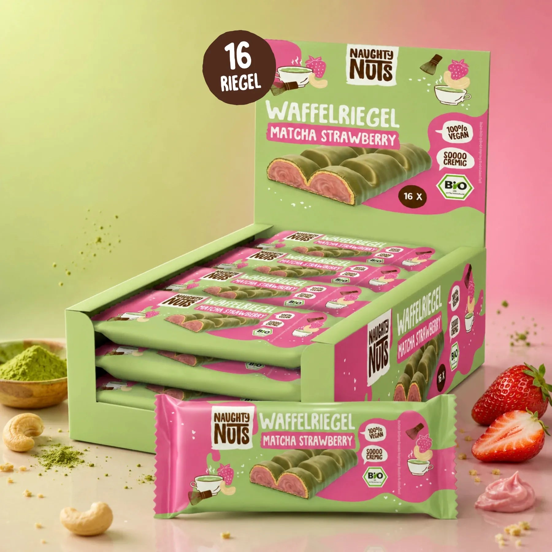 Waffelriegel Matcha Strawberry – Produktansicht