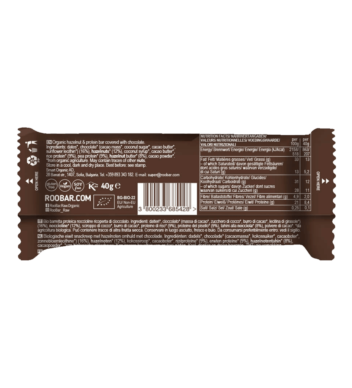 Bio Protein Schokoriegel mit Haselnuss